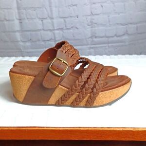 White Mountain  Womans Brown Braided Platform Cork Sandals sz 5.5‎  M